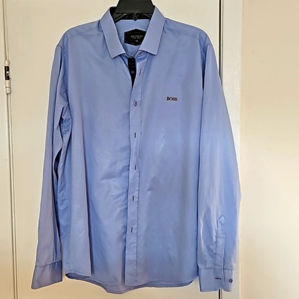 HUGO BOSS Men’s Slim Fit Shirt Blue, Smart Casual Dress Shirt (Size XL)